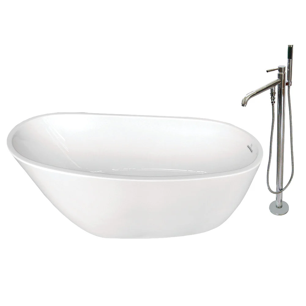 59-Inch Acrylic Single Slipper Freestanding Tub Combo with Faucet - Image 3