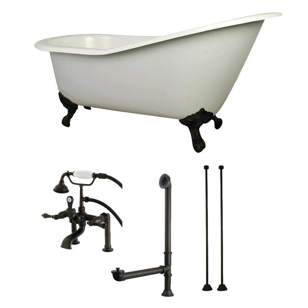 62-Inch Cast Iron Single Slipper Clawfoot Tub Combo W/ Faucet and Supply Lines - Image 3