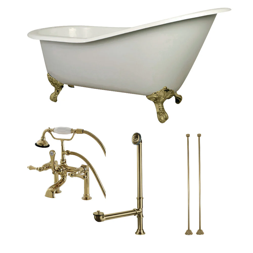 62-Inch Cast Iron Single Slipper Clawfoot Tub Combo W/ Faucet and Supply Lines - Image 4