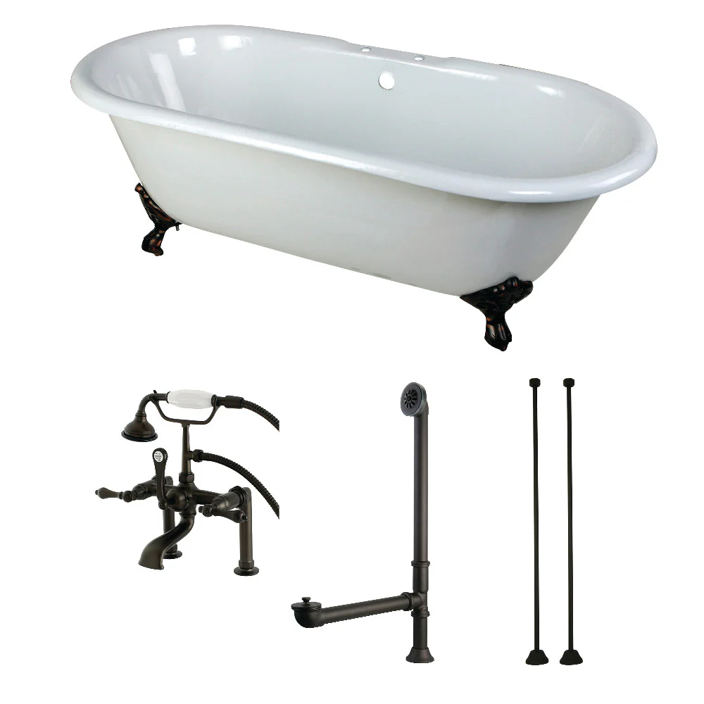 66-Inch Cast Iron Dbl Ended Clawfoot Tub Combo w/Faucet and Supply Lines - Image 3