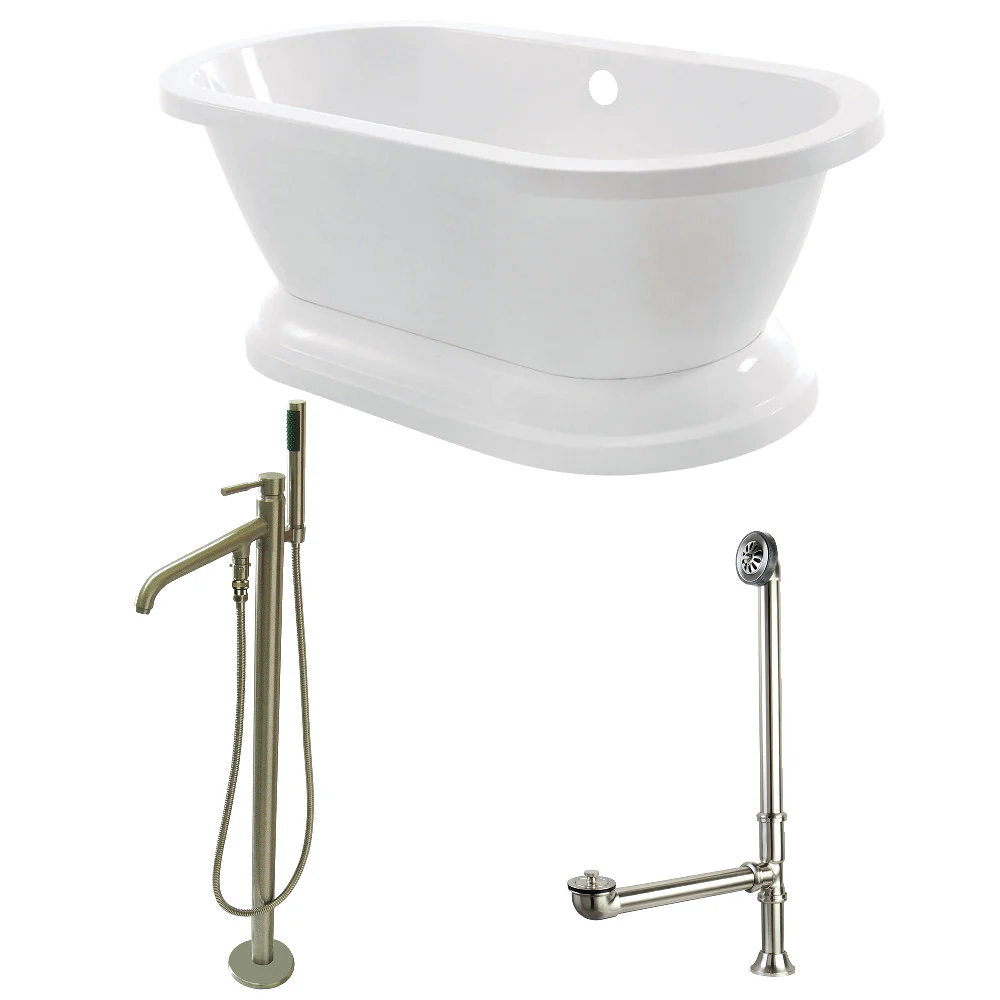 67-Inch Acrylic Double Ended Pedestal Tub Combo with Faucet and Supply Lines - Image 3