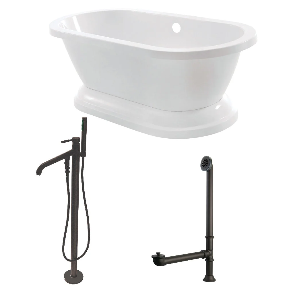 67-Inch Acrylic Double Ended Pedestal Tub Combo with Faucet and Supply Lines - Image 4