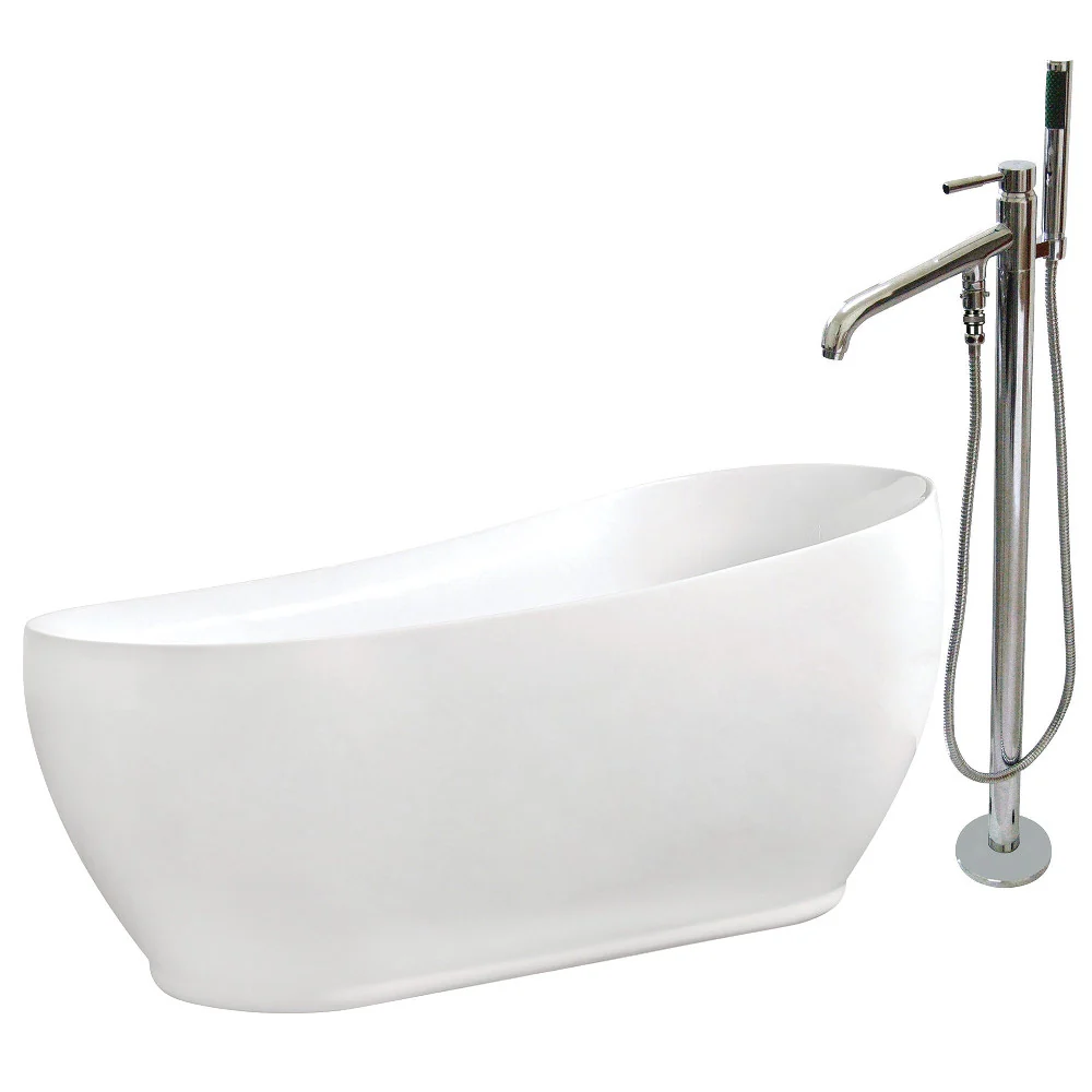 Aqua Eden 71-Inch Acrylic Single Slipper Freestanding Tub Combo with Faucet in White - Image 3
