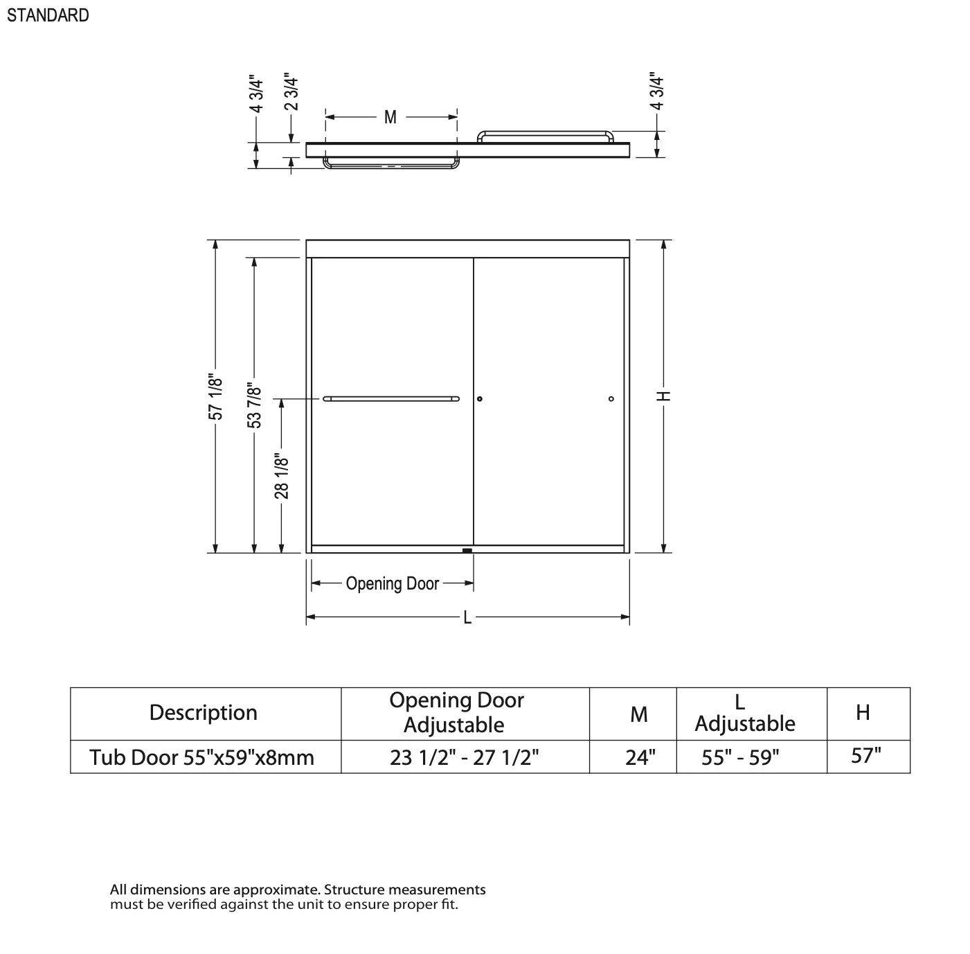Chrome 6mm Semi-Frameless Slider Tub Door With Clear Glass, MAAX Kameleon 55-59X57IN - Image 3
