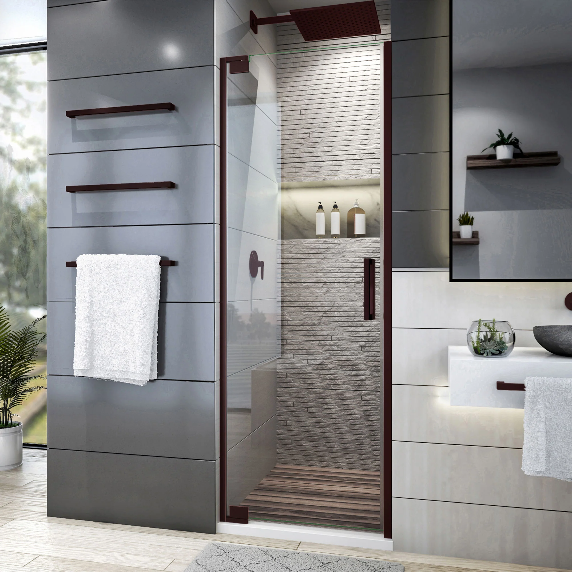 DreamLine Elegance Plus 34-34 1/2 in. W x 72 in. H Frameless Pivot Shower Door - Image 3