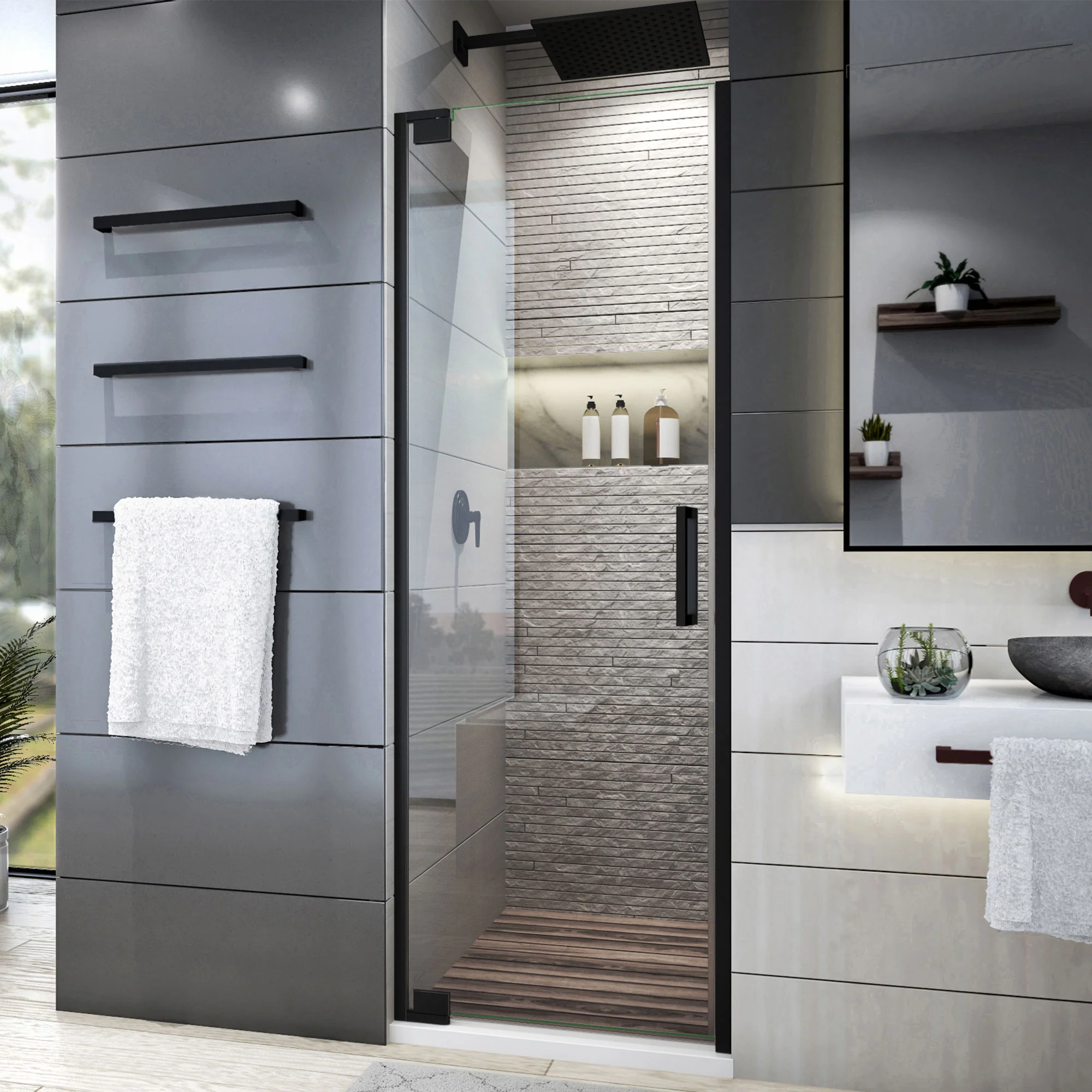 DreamLine Elegance Plus 34-34 1/2 in. W x 72 in. H Frameless Pivot Shower Door - Image 4